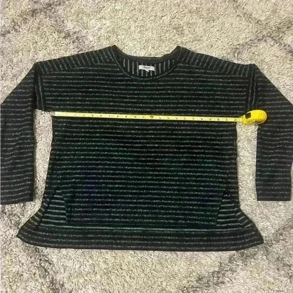 Madewell Marled Stripe Boxy High Low Long Sleeve Sweater in Black White M (C115) - Picture 7 of 10